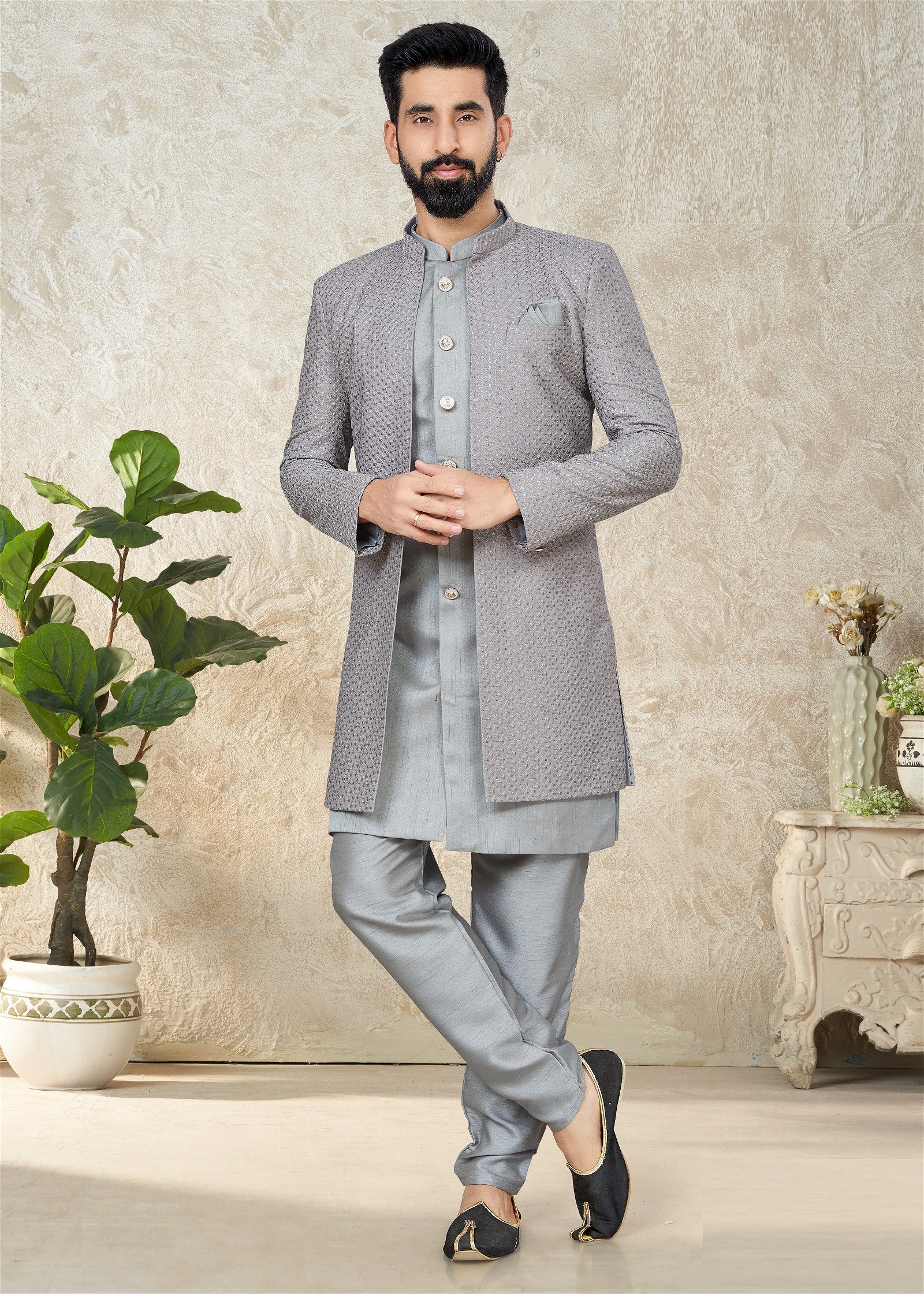 Gray Colour Indowestern Suit