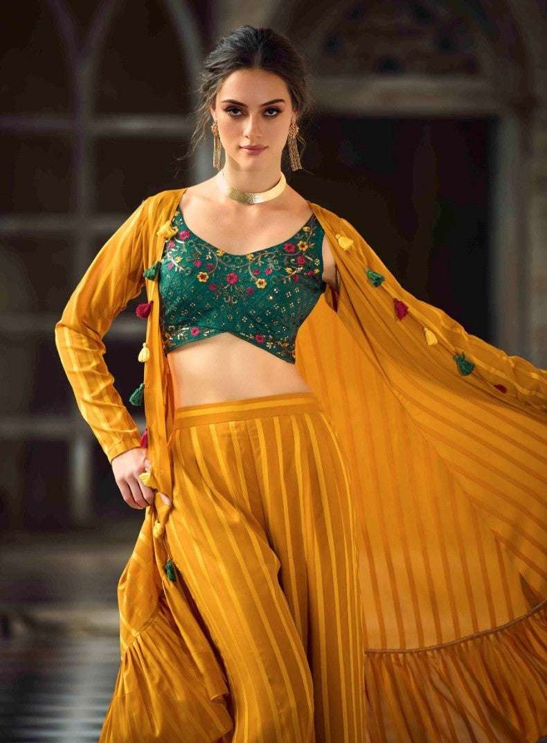 Green And Yellow Classy Indo Western With Stylish Koti