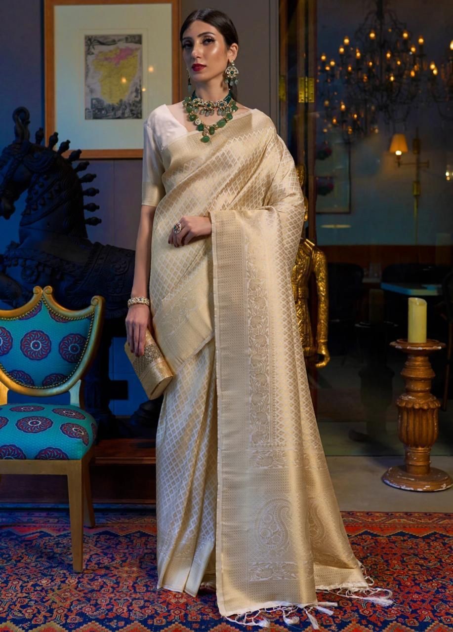 Royal looking Golden Colour Lichi Silk Saree