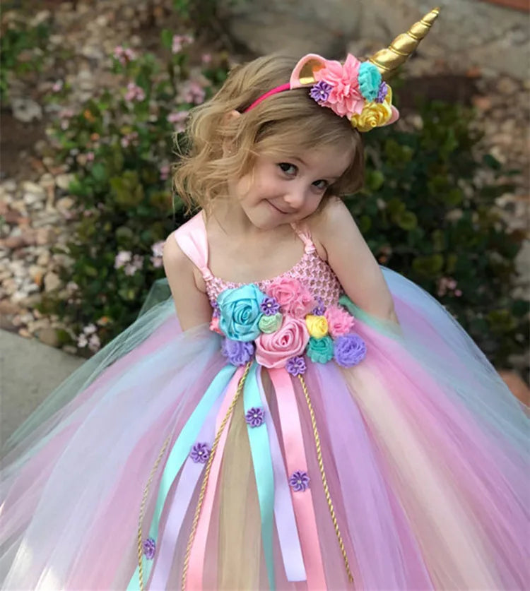 Girls Pastel Unicorn Flower Tutu Dress