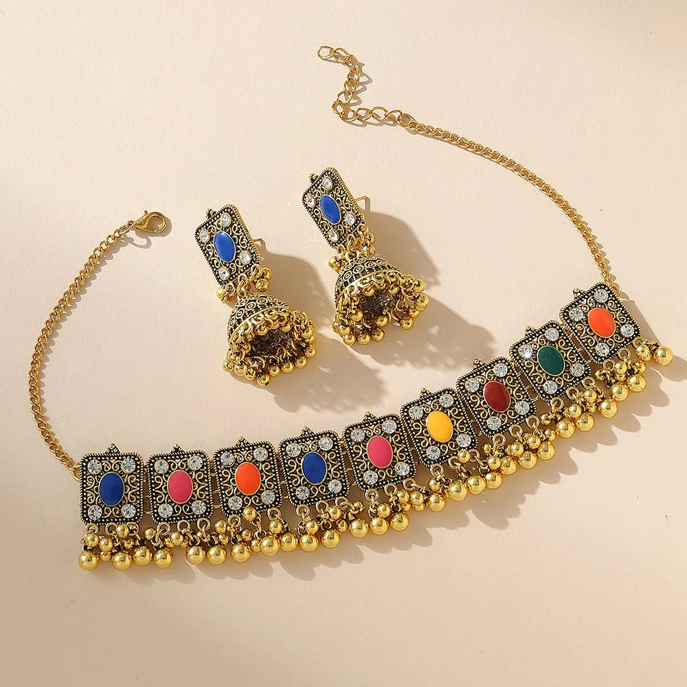 Ethnic Necklace Earrings Set Vintage