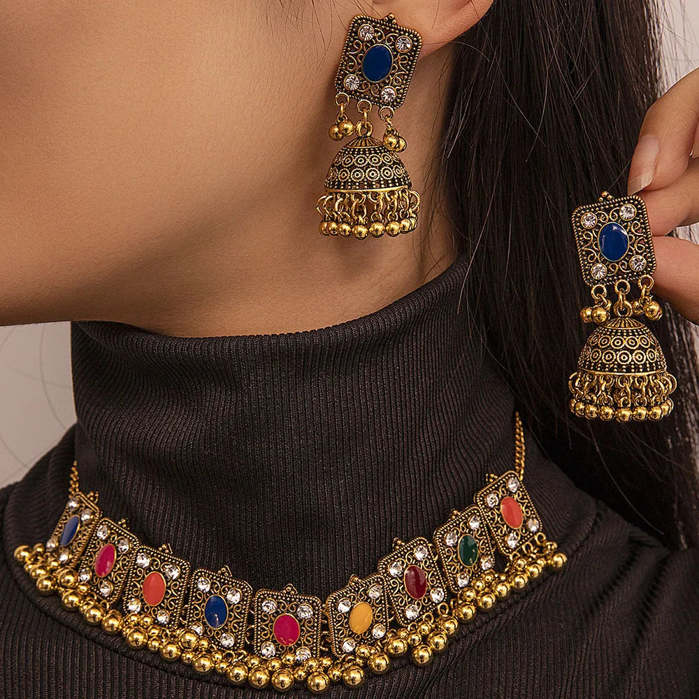 Ethnic Necklace Earrings Set Vintage