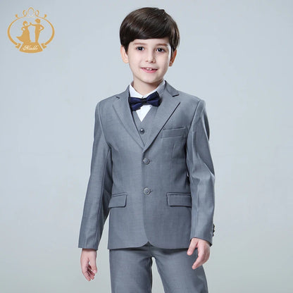 Grey &amp; Dark Grey - Formal Boy Suit - 3Pcs Set Blazer Vest Pants