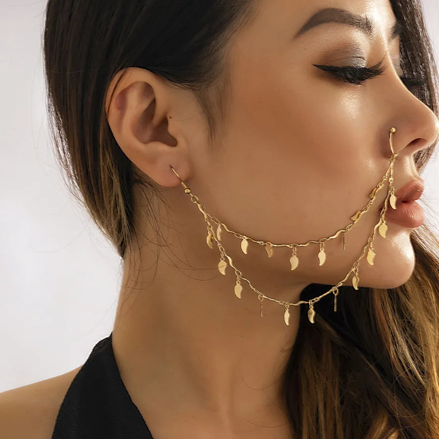 Earrings with Nose Clip Chain