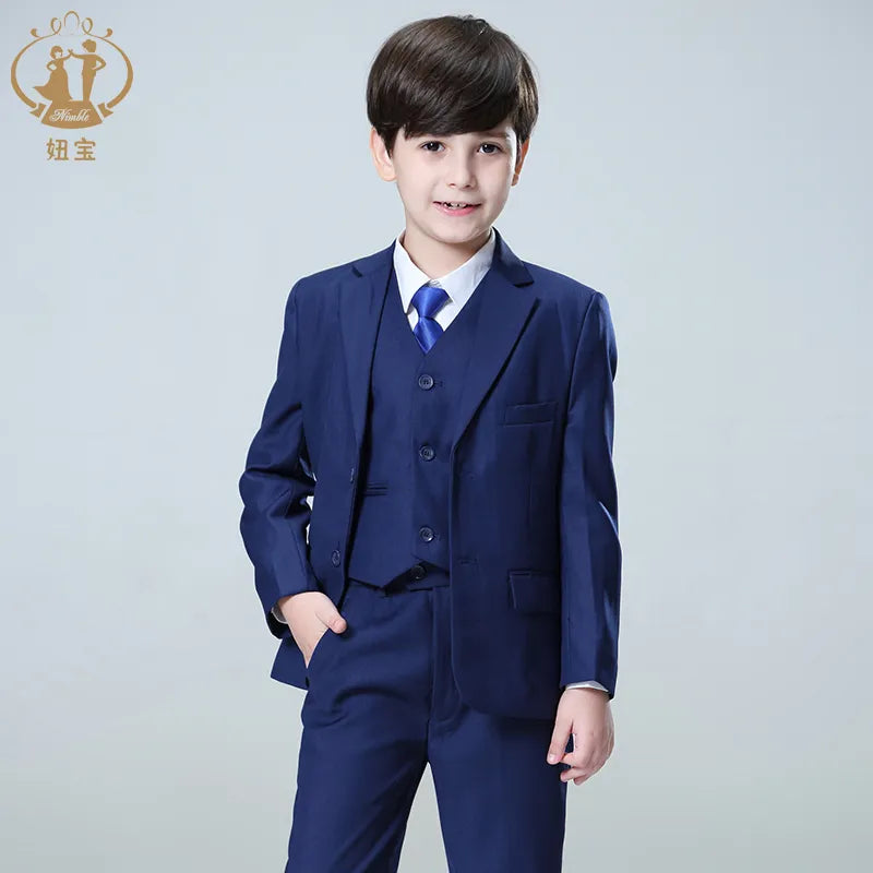 Formal Boy Suit Set - Coat Pants Vest 3Pcs Blue Blazer