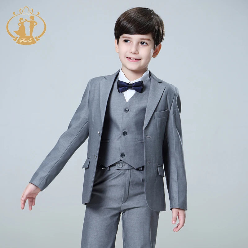 Grey &amp; Dark Grey - Formal Boy Suit - 3Pcs Set Blazer Vest Pants